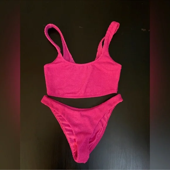 Billabong Summer High Crop Tank Crinkle Ribbed Hike Bikini Set Bubblegum Pink